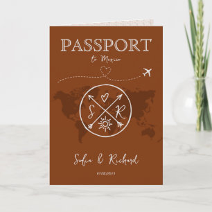 Invitación Mapa de pasaporte de destino de Boda Boho Terracot