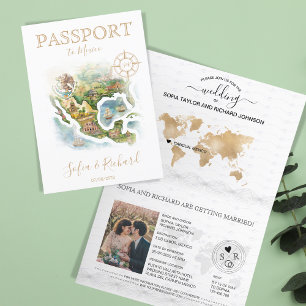 Invitación Mapa de pasaporte de destino de boda de México
