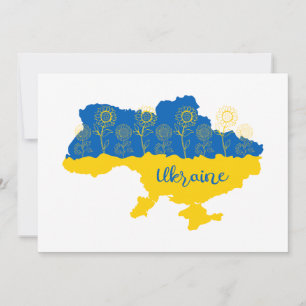 Invitación Mapa de Ucrania con girasol y bandera ucraniana