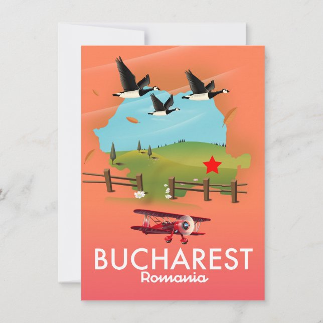 Invitación mapa de vacaciones de Bucarest Rumania (Reverso)