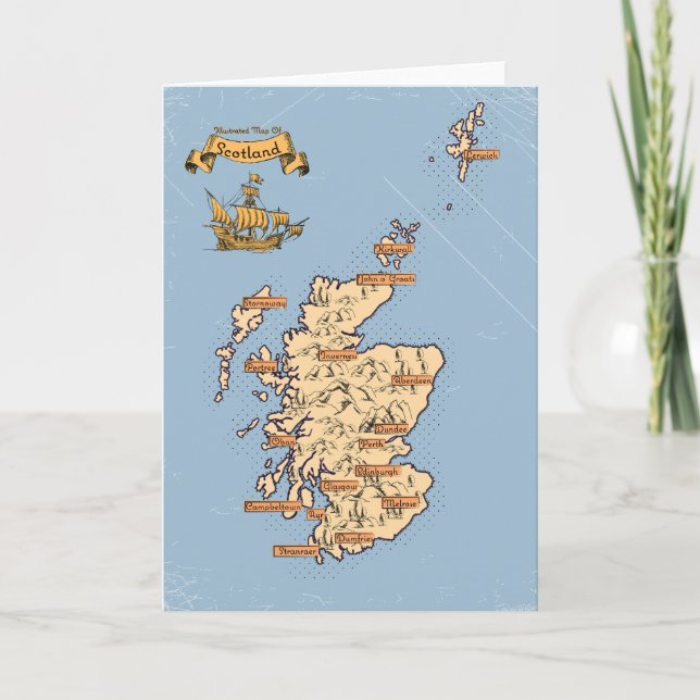 Invitación Mapa de viaje ilustrado de Escocia (Anverso)