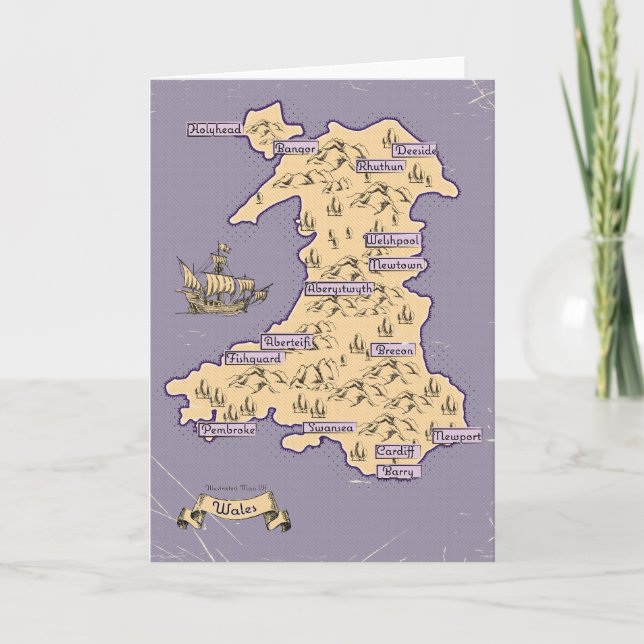 Invitación Mapa de viaje ilustrado de Gales (Anverso)