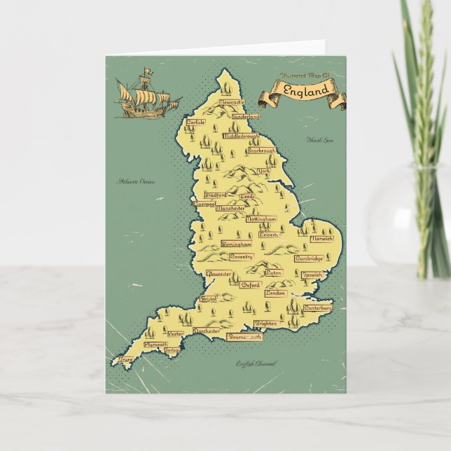 Invitación Mapa de viaje ilustrado de Inglaterra (Anverso)