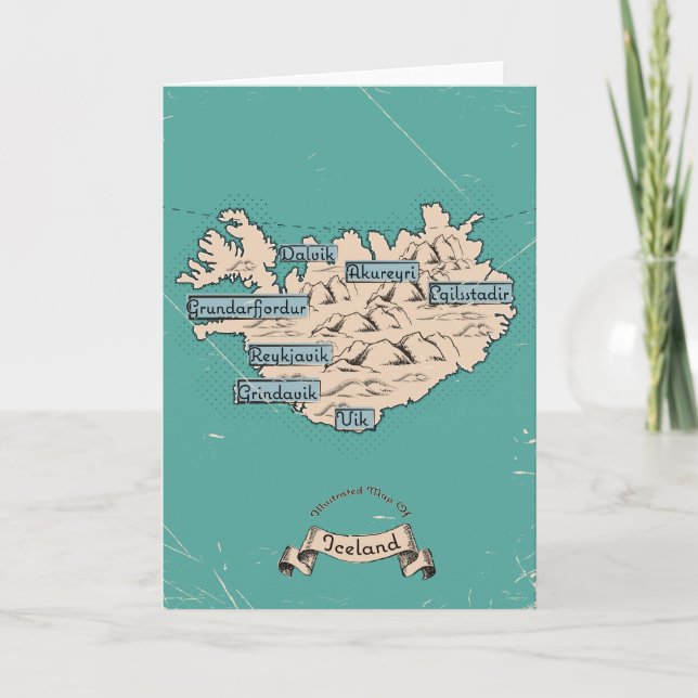 Invitación Mapa de viaje ilustrado de Islandia (Anverso)