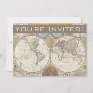 Invitación Mapa de viaje mundial geografía antigua vintage