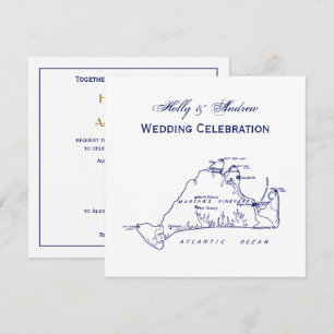 Invitación Mapa de vintage de viña de Martha #1 azul de la ma