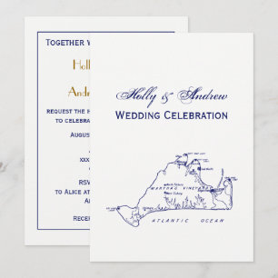 Invitación Mapa de vintage de viña de Martha #1 azul de la ma