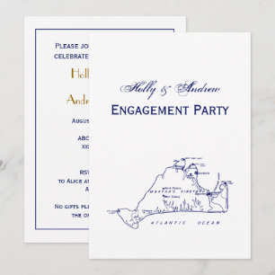 Invitación Mapa de vintage de viña de Martha #1 azul de la ma