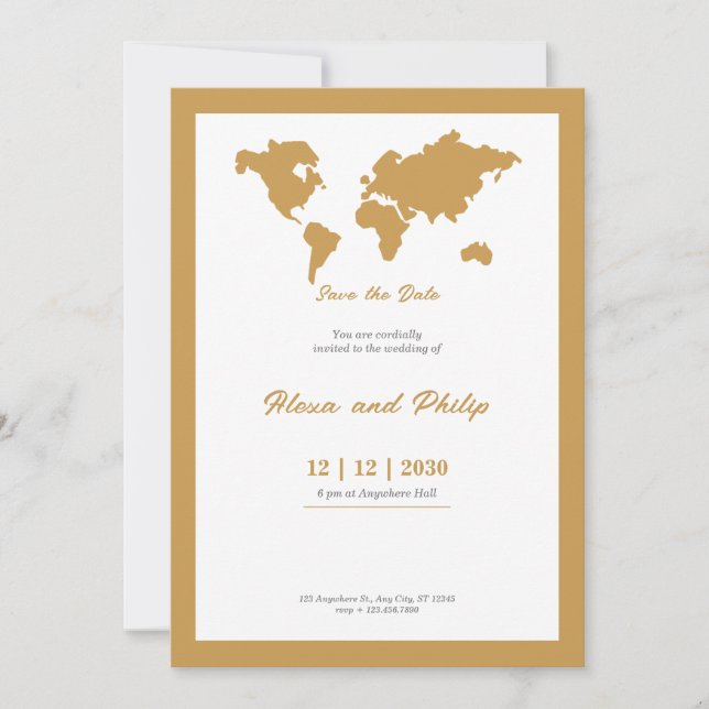 Invitación Mapa del Boda dorado (Anverso)