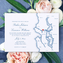 Mapa del lago Washington de Seattle Elegante boda 