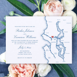 Invitación Mapa del lago Washington de Seattle Elegante boda