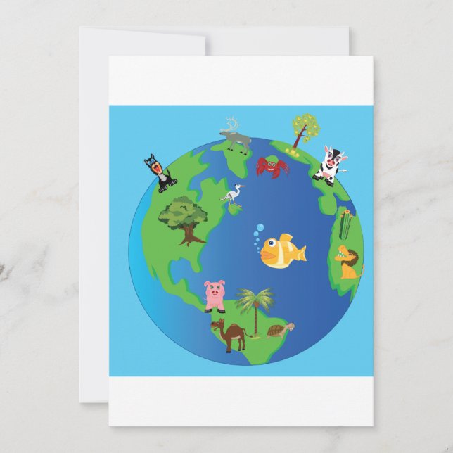 Invitación Mapa del mundo animal Ilustracion de vida salvaje (Anverso)