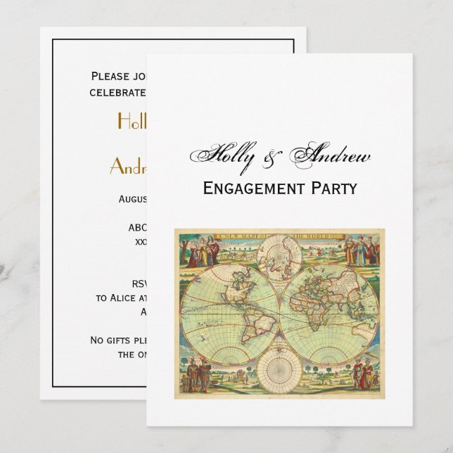 Invitación Mapa del mundo antiguo #4 (Anverso / Reverso)