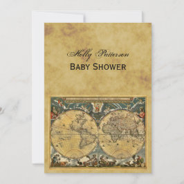 Invitación Mapa del mundo antiguo, BG V Baby Shower con probl