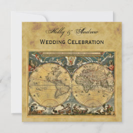 Invitación Mapa del Mundo Antiguo, Boda BG SQ en problemas