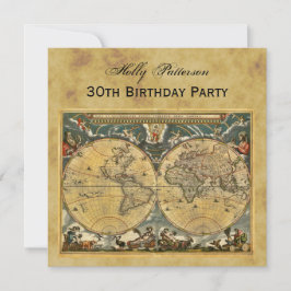 Invitación Mapa del Mundo Antiguo, Día de Cumpleaños BG SQ