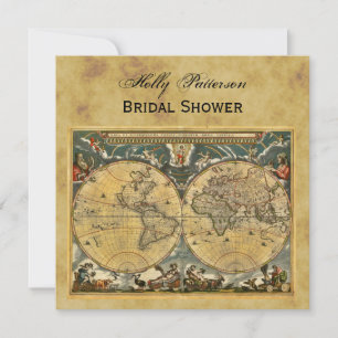 Invitación Mapa del Mundo Antiguo, Ducha Bridal BG SQ