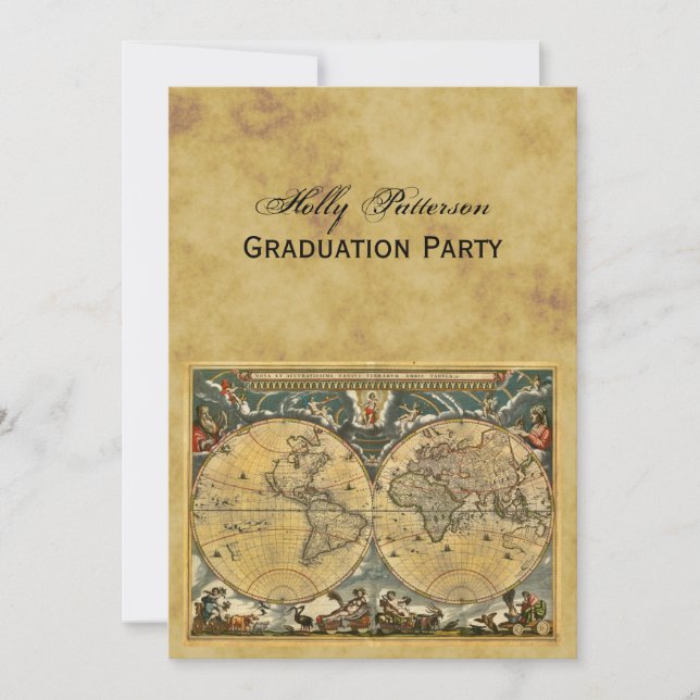 Invitación Mapa del Mundo Antiguo, Graduación de BG V con pro (Anverso)