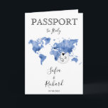 Invitación Mapa del mundo azul del pasaporte de destino del b<br><div class="desc">Moderno y elegante Destino Boda de Invitación al Mapa Mundial,  como pasaporte. Mapa del mundo de las aguas azules</div>