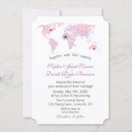 Invitación Mapa del mundo de acuarela de Boda de viajes perso