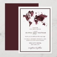 Mapa del mundo de Borgoña | Elegante Boda del tema