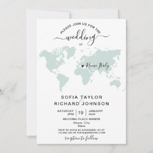 Invitación Mapa del mundo de destino del Boda Minimalista sim