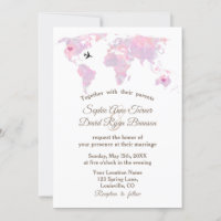 Mapa del mundo de la acuarela de la boda romántica