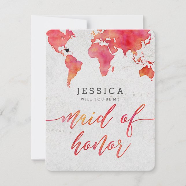 Invitación Mapa del mundo de las acuarelas serás mi empleada  (Anverso)