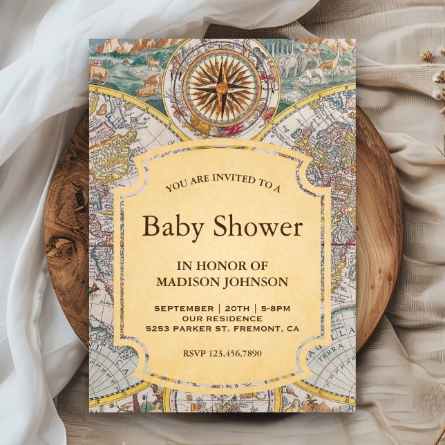 Invitación Mapa del mundo de las viejas brújulas: Baby Shower (Subido por el creador)