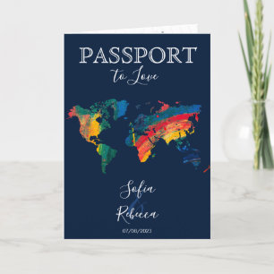 Invitación Mapa del mundo del arcoiris de la boda gay-lésbica