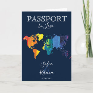 Invitación Mapa del mundo del arcoiris de la boda gay-lésbica