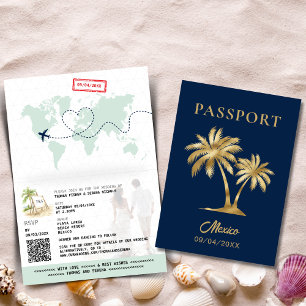 Invitación Mapa del mundo del Boda de Pasaporte de Palm Tree 