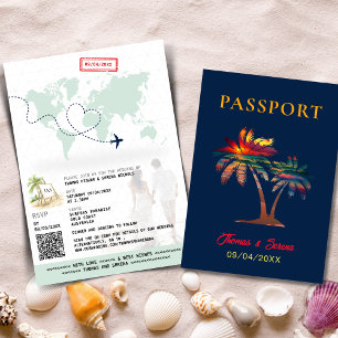 Invitación Mapa del mundo del Boda de Pasaporte de Palm Tree 
