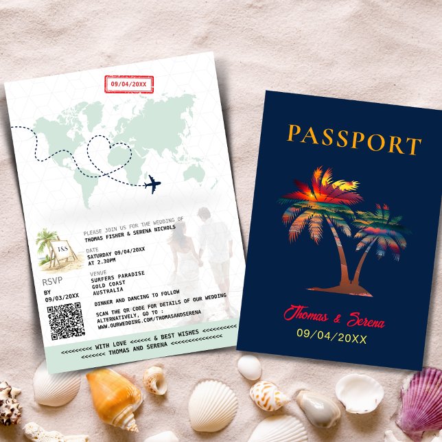 Invitación Mapa del mundo del Boda de Pasaporte de Palm Tree  (Subido por el creador)