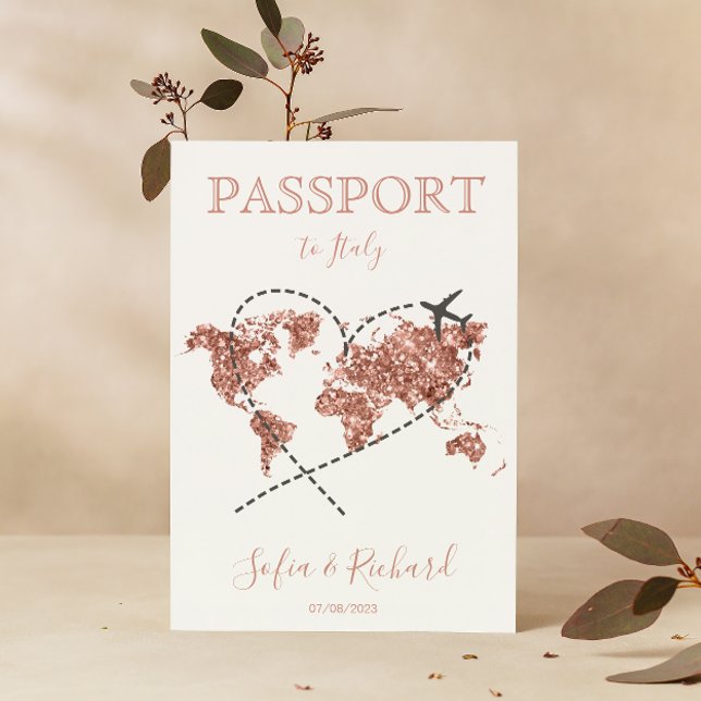 Invitación Mapa del mundo del oro Rosa de pasaporte de destin (Subido por el creador)