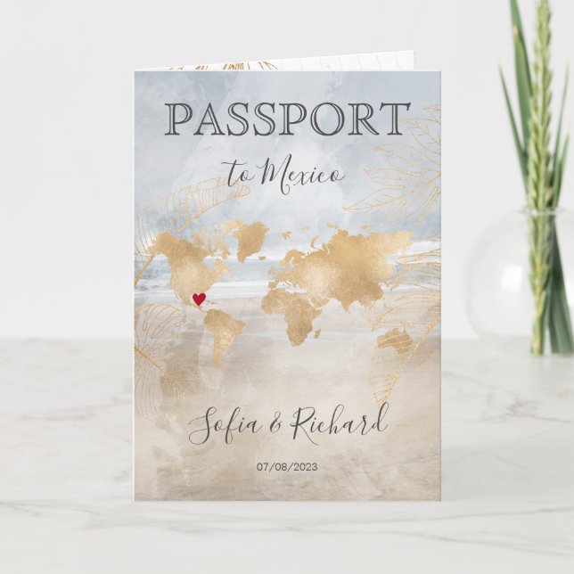 Invitación Mapa del mundo del pasaporte de destino de la boda (Anverso)