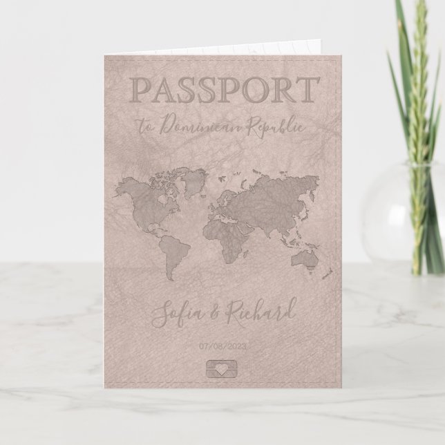 Invitación Mapa del mundo del pasaporte de la boda de destino (Anverso)