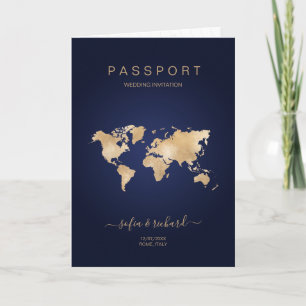 Invitación Mapa del mundo del pasaporte de la boda de destino