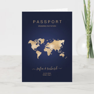 Invitación Mapa del mundo del pasaporte de la boda de destino
