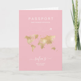 Invitación Mapa del mundo del pasaporte rosado Chica moderno 