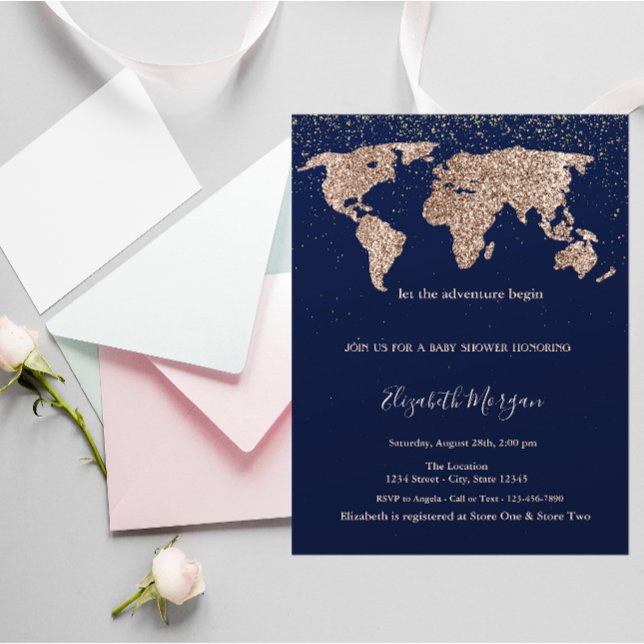 Invitación Mapa del mundo purpurina Confetti Marina Azul Baby (Subido por el creador)