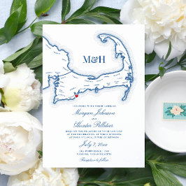 Invitación Mapa del Popponesset Inn Cape Cod Boda Elegante