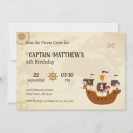 Invitación Mapa del Tesoro Antiguo Barco Pirata Fiesta de Cum