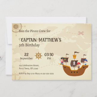Invitación Mapa del Tesoro Antiguo Barco Pirata Fiesta de Cum