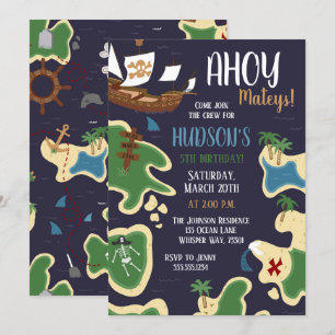 Invitación Mapa del tesoro de cumpleaños pirata