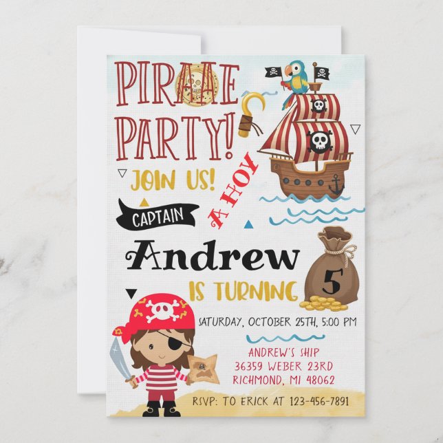 Invitación Mapa del Tesoro de la Fiesta de Cumpleaños Persona (Anverso)