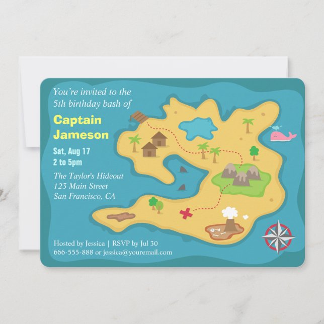 Invitación Mapa del Tesoro de la Isla, Fiesta de Cumpleaños P (Anverso)
