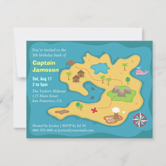 Invitación Mapa del Tesoro de la Isla, Fiesta de Cumpleaños P (Anverso)