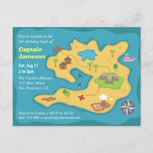 Invitación Mapa del Tesoro de la Isla, Fiesta de Cumpleaños P