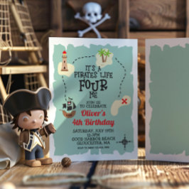 Invitación Mapa del Tesoro de los Piratas Cuarto Cumpleaños